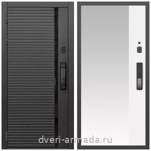 Входные двери с зеркалом и теплоизоляцией, Умная входная смарт-дверь Армада Каскад BLACK МДФ 10 мм Kaadas K9 / МДФ 16 мм ФЛЗ-Панорама-1, Белый матовый