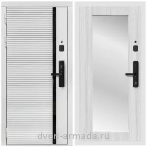 Белые двери с зеркалом, Умная входная смарт-дверь Армада Каскад WHITE МДФ 10 мм Kaadas S500 / МДФ 16 мм ФЛЗ-Пастораль, Сандал белый
