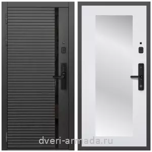Белые двери с зеркалом, Умная входная смарт-дверь Армада Каскад BLACK МДФ 10 мм Kaadas S500 / МДФ 16 мм ФЛЗ-Пастораль, Белый матовый