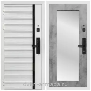 Белые двери с зеркалом, Умная входная смарт-дверь Армада Каскад WHITE МДФ 10 мм Kaadas S500 / МДФ 16 мм ФЛЗ-Пастораль, Бетон темный