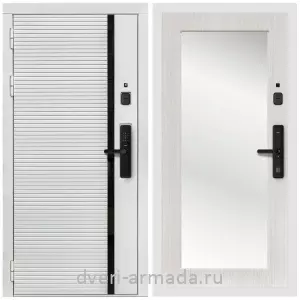 Белые двери с зеркалом, Умная входная смарт-дверь Армада Каскад WHITE МДФ 10 мм Kaadas S500 / МДФ 16 мм ФЛЗ-Пастораль, Дуб белёный