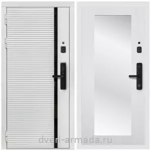 Белые двери с зеркалом, Умная входная смарт-дверь Армада Каскад WHITE МДФ 10 мм Kaadas S500 / МДФ 16 мм ФЛЗ-Пастораль, Ясень белый