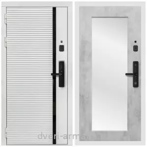 Белые двери с зеркалом, Умная входная смарт-дверь Армада Каскад WHITE МДФ 10 мм Kaadas S500 / МДФ 16 мм ФЛЗ-Пастораль, Бетон светлый