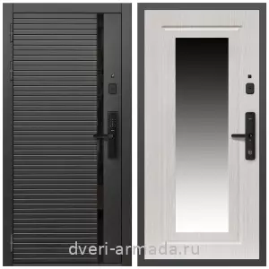 Белые двери с зеркалом, Умная входная смарт-дверь Армада Каскад BLACK МДФ 10 мм Kaadas S500 / МДФ 16 мм ФЛЗ-120 Дуб белёный