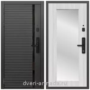 Белые двери с зеркалом, Умная входная смарт-дверь Армада Каскад BLACK МДФ 10 мм Kaadas S500 / МДФ 16 мм ФЛЗ-Пастораль, Сандал белый
