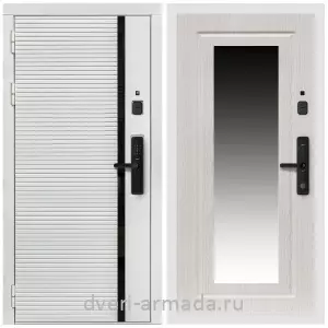 Белые двери с зеркалом, Умная входная смарт-дверь Армада Каскад WHITE МДФ 10 мм Kaadas S500 / МДФ 16 мм ФЛЗ-120 Дуб белёный