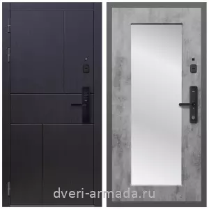 Белые двери с зеркалом, Умная входная смарт-дверь Армада Оникс МДФ 10 мм Kaadas S500 / МДФ 16 мм ФЛЗ-Пастораль, Бетон темный