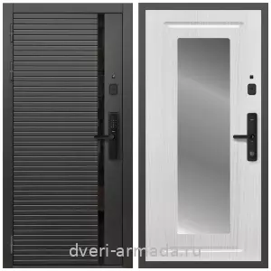 Белые двери с зеркалом, Умная входная смарт-дверь Армада Каскад BLACK МДФ 10 мм Kaadas S500 / МДФ 16 мм ФЛЗ-120 Ясень белый